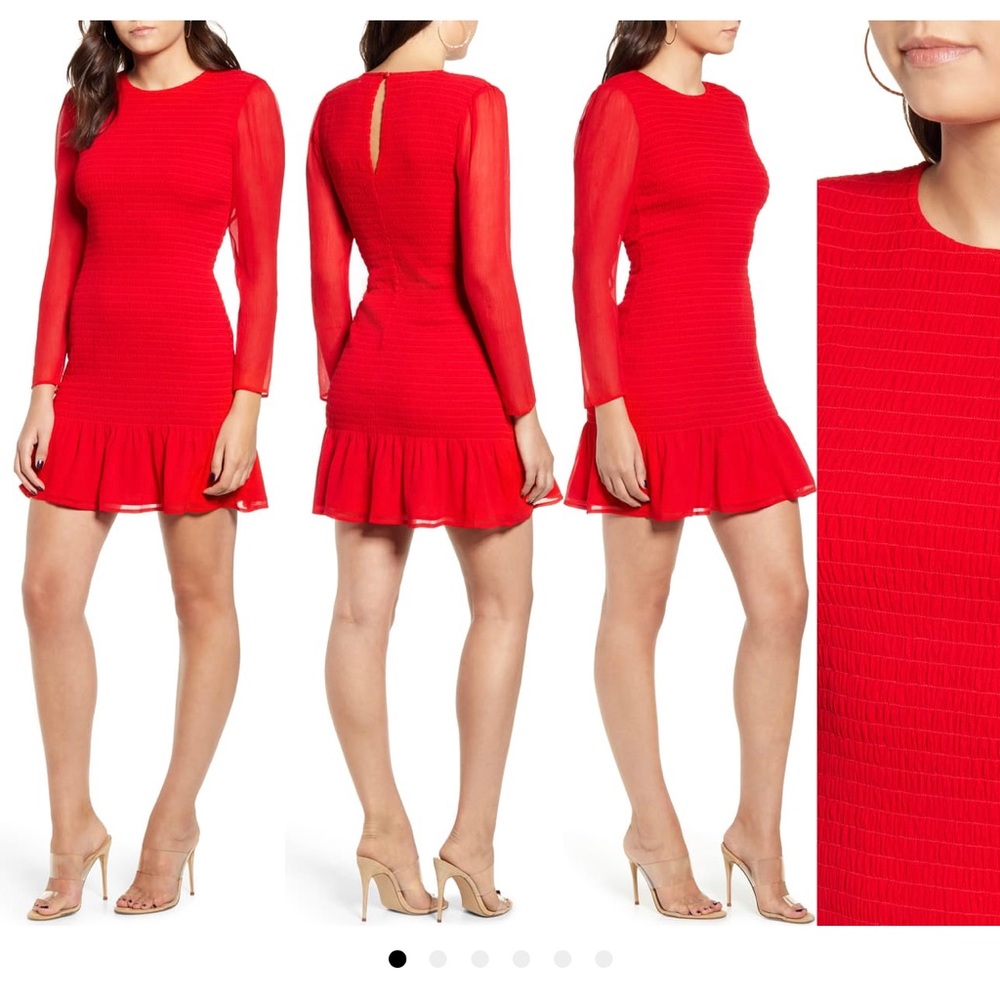 Smocked Chiffon Long Sleeve Minidress
